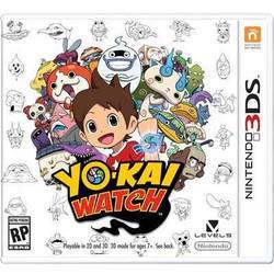 Cover of the Everything Games' Nintendo 3DS title, "Yo-Kai Watch", shows a youth with playful, colorful Yo-Kai creatures, set against a background of black-and-white Yo-Kai sketches. Logos for Nintendo 3DS and Level-5 are visible. Rated RP (Rating Pending).