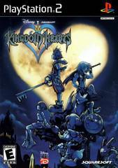 Cover of "Kingdom Hearts" by Everything Games for PlayStation 2, showing Disney and Final Fantasy characters on a dark structure silhouetted against a glowing heart-shaped moon. The logo is at the top with PlayStation 2 branding.