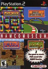 The cover art for PlayStation 2's "Namco Museum" by Everything Games includes images from classics like "Pac-Man," "Pole Position," "Dig Dug," and "Galaga." It also features the text: “3 New games on console PLUS several other NAMCO favorites.”.