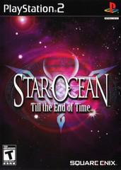 The cover art for the PS2 action RPG "Star Ocean Till The End Of Time" by Square Enix features a cosmic backdrop with stars and nebulae. Its futuristic title is prominent, alongside PlayStation and ESRB Teen logos.