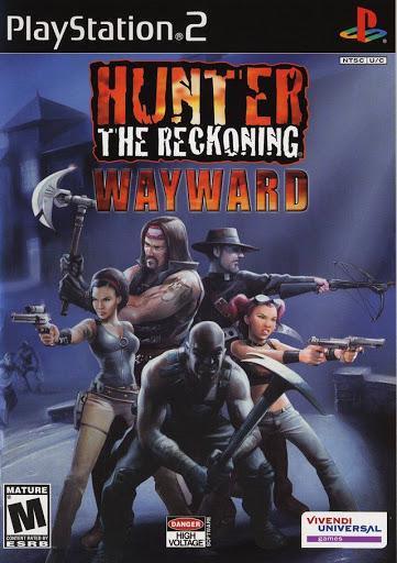 Cover art for the Everything Games product "Hunter The Reckoning: Wayward." It features five armed hunters: a woman with dual pistols, a man with a large gun, a man with a shotgun, a muscular man with a blade, and a woman with a crossbow. The game's rating and publisher logos are also visible.