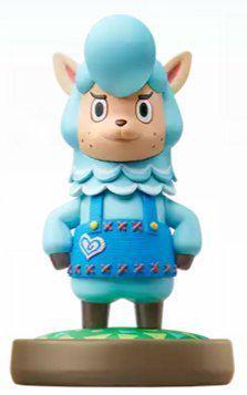 This figurine of Cyrus from Animal Crossing, a character by Nintendo, stands proudly on a round base similar to amiibo figures. Displaying a blue apron adorned with colorful stitching and a heart emblem, it features a fluffy hairstyle, expressive eyes, pink inner ears, and strikes a determined hands-on-hips pose.