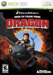 The "How to Train Your Dragon" Xbox 360 cover, by Activision, features a character boldly riding their dragon with vivid green eyes against a fiery circular backdrop. The title is prominently displayed above. ESRB-rated E10+, it promises the ultimate Dragon Master adventure from DreamWorks.