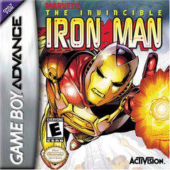 Activision's "Invincible Iron Man" for GameBoy Advance features stylized artwork of Iron Man confronting Marvel villains, flying with energy projecting from his hand. Bold red title and an E rating indicate it's suitable for all ages.