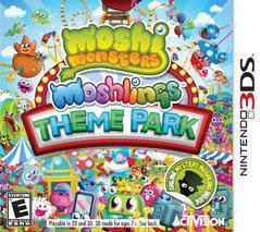 Cover image of "Moshi Monsters Moshlings Theme Park" by Everything Games for Nintendo 3DS. Whimsical theme park scene with vibrant cartoon characters and attractions. Ideal for ages 7+, rated E for Everyone, this game promises fun for all.