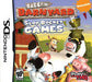 Nintendo DS video game cover for "Back at the Barnyard: Slop Bucket Games" by THQ. Showcases animated farm animals in front of a barn, featuring a juggling cow along with a pig, mouse, and chicken. Enjoy the finest games from the Barnyard series by Nickelodeon with an RP (Rating Pending) classification.