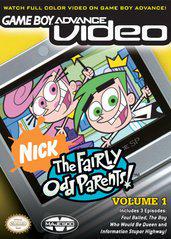 The cover image for Nintendo's "GBA Video Fairly Odd Parents Volume 1 GameBoy Advance" features Timmy, Cosmo, and Wanda on a sleek Game Boy Advance SP screen. Text includes "Nick," "Watch Full Color Video," and "Includes 3 Episodes.