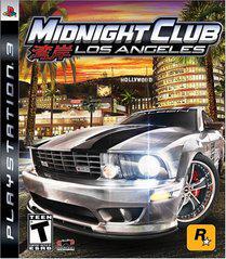 The cover of "Midnight Club Los Angeles (PS3)" by Rockstar features a silver sports car with black stripes against an LA street racing scene, complete with city skyline, palm trees, and lights. It includes PlayStation 3 branding and has an ESRB Teen rating.