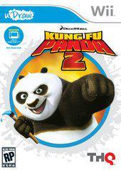 The Wii game "Kung Fu Panda 2" by Everything Games features Po in a martial-arts pose on the cover, set against a blue circle. The title is bold in yellow and red, with logos for DreamWorks, uDraw GameTablet, and THQ. It is rated RP (Rating Pending).