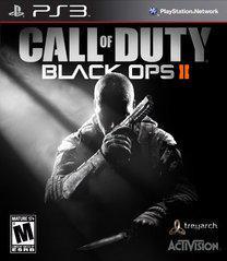 The "Call of Duty Black Ops 2" PS3 cover shows a soldier with a gun in a dark setting and light streaks. It displays the PlayStation Network, Treyarch, and Activision logos, alongside the game title and an ESRB "Mature 17+" rating.