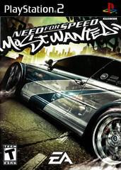 The cover of "Need for Speed Most Wanted (PS2)" by EA Games features a sleek sports car against a city skyline. Bold graffiti-style text spells the title, hinting at an open-world racing experience. The PlayStation and EA logos are prominent, with an ESRB Teen rating.