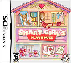 The Nintendo DS game "Smart Girl's Playhouse" by UFO features a captivating dollhouse art with a girl and her dog exploring numbers, clothes, tea sets, and art supplies. Engage in fun mini-games for endless enjoyment. ESRB rated E for Everyone.