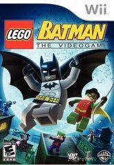 The cover art for "LEGO Batman The Videogame (Wii)" by Everything Games features LEGO Batman gliding with a batarang, Robin beside him, and villains in the background. It includes cooperative multiplayer modes and the logos for LEGO, DC, and Warner Bros. The game is rated E10+.