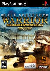 The cover art for THQ's "Full Spectrum Warrior: Ten Hammers" depicts soldiers in combat gear maneuvering urban battlefields with vehicles in a war-torn landscape. The game title and THQ logo are prominently featured. Rated M for Mature.