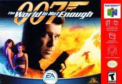 Cover art for Everything Games' Nintendo 64 title "007 The World is Not Enough" shows James Bond in espionage mode with a gun, amid thrilling scenes of an explosion, speedboat, and two women. The game logo tops it, with Nintendo 64 and EA Games logos on the right. Rated "T" for Teen.