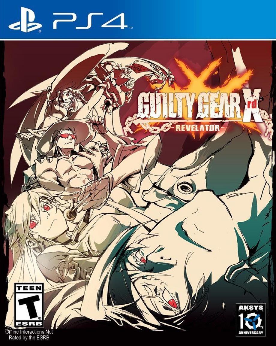 Cover art for Guilty Gear Xrd Revelator on PS4 by Arcsys features dynamic anime-inspired characters in action poses with intense expressions. The PS logo is at the top, and the 