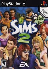 The cover art for Electronic Arts' "The Sims 2" on PlayStation 2 features a lively mix of characters, such as a green-skinned alien and individuals dressed in various outfits set against a blue backdrop. The central focus is the title "The Sims 2," suggesting customization possibilities, with the EA logo positioned at the bottom. It holds a T for Teen rating.