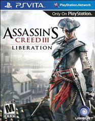 The cover art for "Assassin's Creed 3: Liberation" on PS Vita features Aveline de Grandpré, dressed in period attire, armed with a sword and pistol against a historic city backdrop. PS Vita, PlayStation Network, and Ubisoft logos are present. Rated M for Mature.