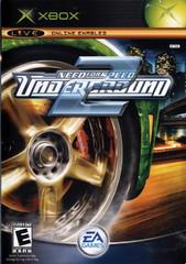 The "Need for Speed Underground 2" cover art captures street racing excitement with a motion-blurred close-up of a car's front wheel. The title overlays the wheel, while the EA Games logo and "E for Everyone" ESRB rating are prominently displayed.