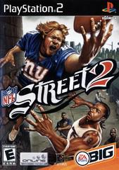 Everything Games' "NFL Street 2" for PlayStation 2 exemplifies arcade-style football in its cover art, with a player in blue leaping with the ball and another in white attempting a block. A city skyline enhances this vibrant, action-packed street football scene.