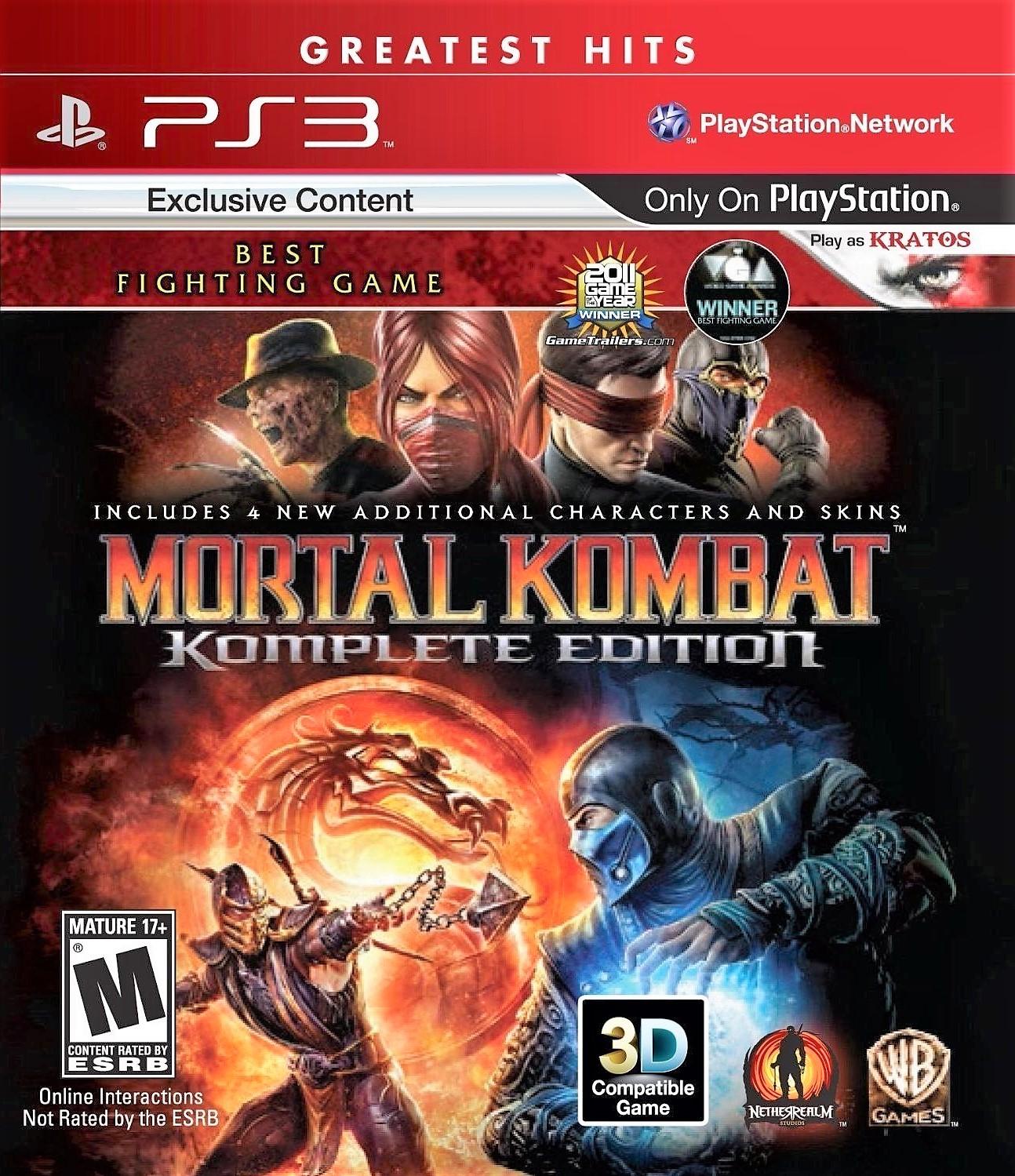 Cover image of Mortal Kombat Komplete Edition [Greatest Hits] for PS3 by Everything Games features Sub-Zero and Scorpion. Highlights 