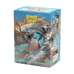 Arcane Tinmen's Dragon Shield: Standard 100ct Sleeves - The Ejsingandr (Dual Matte) features stunning fantasy artwork of blue and white dragons in battle. This sleeve pack with visible texture and branding is perfect for trading card enthusiasts seeking top-notch protection.