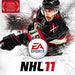Cover art for the NHL 11 video game by Everything Games for Xbox 360, featuring a hockey player in a black and red jersey with the number 19 and a captain's 'C' badge. He is in an action pose with a hockey stick. The background has dynamic paint splashes and a "Winner of twenty-two sports game of the year awards" label.