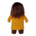 Plush character with brown hair and a yellow coat, viewed from the back. The LEGO Harry Potter: Hagrid Plush Minifigure by Little Shop of Magic has a soft, textured appearance and is dressed in an old-fashioned outfit. Its legs are dark brown, and it features a small red tag near the bottom hem of the coat.