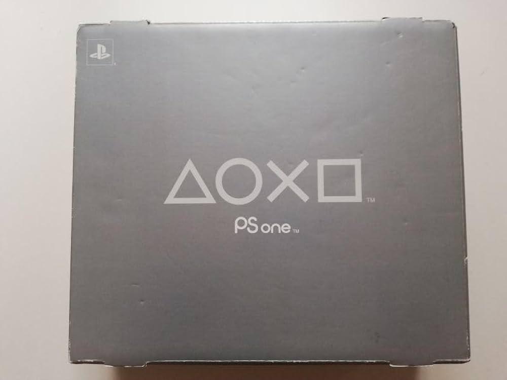 A gray PlayStation 1 Complete in Box from Everything Games, featuring the iconic PlayStation logo and symbols (triangle, circle, X, square) in the center along with 