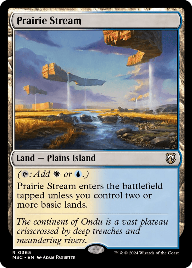 Prairie Stream (Ripple Foil) [Modern Horizons 3 Commander], a Rare Land card in Magic: The Gathering, featured in Modern Horizons 3. This 