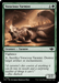 Illustration of a Magic: The Gathering card named Voracious Varmint [Outlaws of Thunder Junction] from the Magic: The Gathering set. The creature, a varmint with vigilance and one power, has a cost of one green mana symbol. Its ability allows it to destroy target artifacts or enchantments. Art by Adrián Rodríguez Pérez.