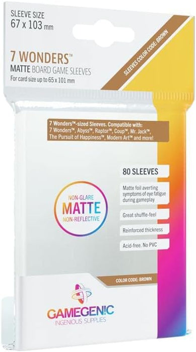 Matte Board Game Sleeves | Pack of 80 Matte Sleeves | 67 by 103 mm Card Sleeves Optimized for Use with 7 Wonders