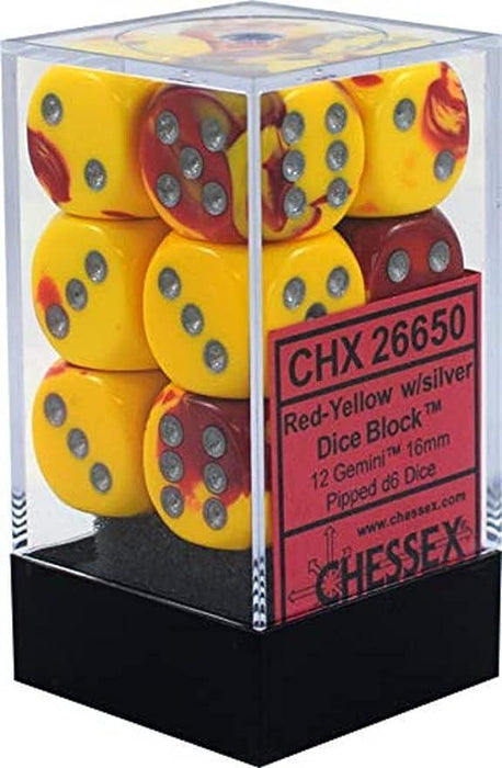 Chessex-160mm Gemini Red, Yellow, and Silver Plastic Polyhedral Dice Set