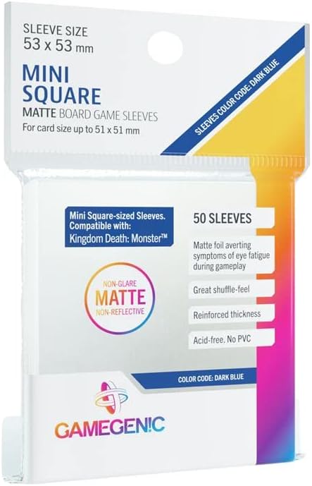 Matte Board Game Sleeves | Pack of 50 Matte Sleeves | 53 by 53 mm Card Sleeves Optimized for Use with Mini-Square Cards