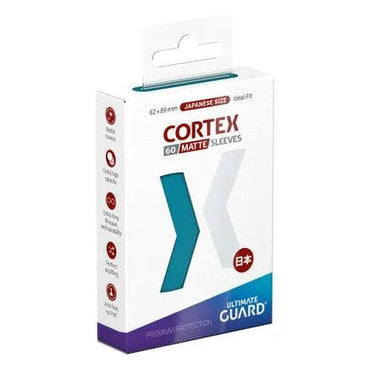 Ultimate Guard Cortex Sleeves offer the perfect fit for Japanese-sized cards (62 x 89 mm). With a stylish blue and white design featuring a "K" and red Japanese text, these sleeves are non-glare, acid-free, and provide excellent shuffling qualities.