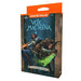 The image shows a UniVersus-branded card game box from the Challenger Series, titled "Challenger Series Deck: Vox Machina." The front of the box features two fantasy characters armed with weapons in action poses. The box is mostly black with the title in blue lettering and an orange tab at the top, offering competitive play right out of the box.