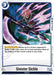 A trading card titled "Sinister Sickle [Awakened Pulse]" shows a Saiyan character wielding a large sickle-like weapon emitting purple energy. This Extra Card from the Dragon Ball Super: Fusion World series has a cost of 3 and an "Activate Main" ability allowing the player to choose and place up to 2 opponent's Battle Cards with costs 4 or less at the bottom of their deck.