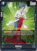A Battle Card features Bulma, a character with blue hair in a white lab coat and red shoes, standing on a red platform. The card, labeled "Bulma," boasts 5000 power and falls under the "Earthling" category. This Bulma [Awakened Pulse Pre-Release Cards] from Dragon Ball Super: Fusion World includes a special ability description in a yellow text box.