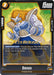 A trading card featuring Banan from Frieza's Army. Banan is depicted with orange hair, blue armor, and white gloves and boots. The Banan [Awakened Pulse Pre-Release Cards] by Dragon Ball Super: Fusion World has a power level of 15,000. Text at the bottom describes his abilities, indicating a power that allows choosing and switching Rest Mode Battle Cards in Frieza's Army.