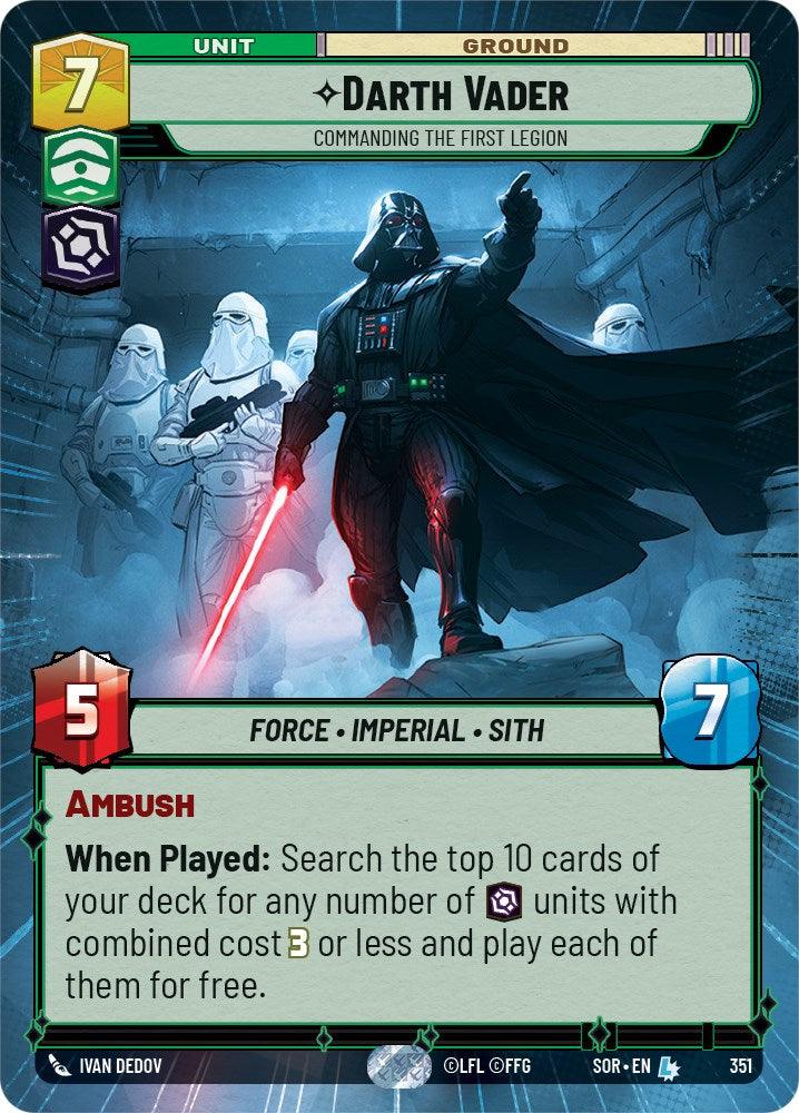 A legendary trading card featuring Darth Vader from the Star Wars universe. The card, titled 