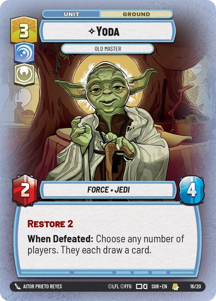 A game card from the Fantasy Flight Games Spark of Rebellion Promos featuring Yoda - Old Master (Weekly Play Promo) (16/20) [Spark of Rebellion Promos] from Star Wars. The card, labeled 