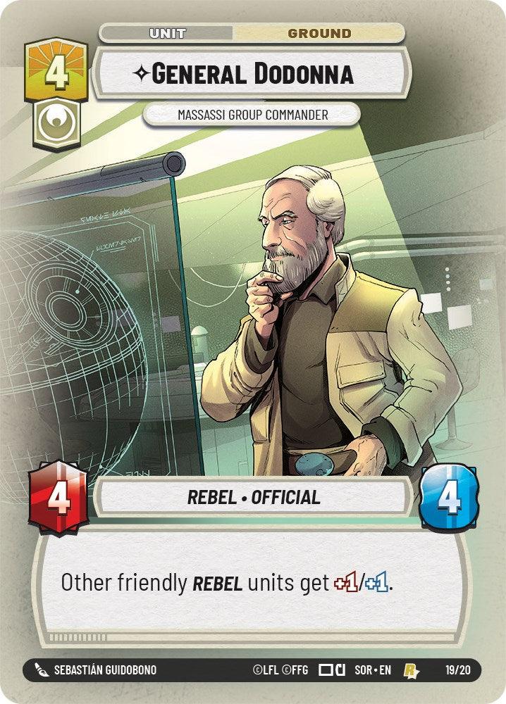 A rare card from the Fantasy Flight Games' Spark of Rebellion Promos features General Dodonna, titled 