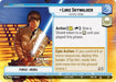 A card from the Star Wars: Destiny game, labeled as "Luke Skywalker - Faithful Friend (Hyperspace) (1/2) [Spark of Rebellion Promos]" and marked as an event exclusive, features Luke Skywalker. Illustrated holding a lightsaber, the card contains abilities like Action and Epic Action, with text detailing his deployment conditions. Part of the Spark of Rebellion Promos set from Fantasy Flight Games, it's highly anticipated for release on 2024-03-08.