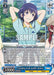 The image shows a trading card from the "Weiss Schwarz" game set. It features Michiru, a young girl with short blue hair, wearing a light blue collared shirt and smiling with one hand behind her head. This Unfading Youth Graffiti, Michiru (SHS/W98-E089 R) [Saekano the Movie: Finale] card from Bushiroad includes various game stats and details of her abilities.