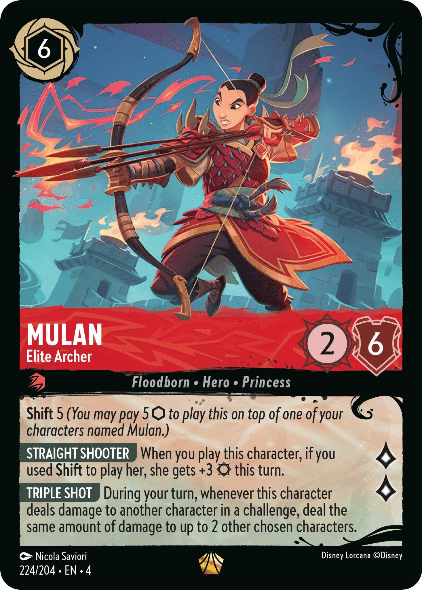 A trading card of Mulan, labeled 