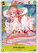 A trading card featuring the character Shirahoshi from the One Piece anime. She has long pink hair and wears a light-colored outfit. The Shirahoshi [Extra Booster: Memorial Collection] from Bandai displays various stats and text detailing her abilities. A yellow border surrounds the card, with "Shirahoshi" prominently labeled at the bottom.