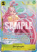 A Super Rare Card featuring Shirahoshi, a mermaid character with long pink hair. She has a fish tail and is holding a flower. The card details her abilities in text, with a cost of 2 and power of 1000. The word "SAMPLE" is overlaid in bold white letters. This card is the Shirahoshi (Alternate Art) [Extra Booster: Memorial Collection] from Bandai.