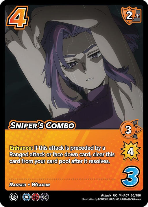 A cartoon of a woman with purple hair, poised for a ranged attack featuring the Sniper's Combo [Girl Power] by UniVersus.