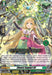 A fantasy card game image featuring a character named "Cheery Support Elf (11) (DZ-TD05/017EN) [Start Up Trial Deck: Stoicheia]" from Bushiroad. The elf has long blonde hair, green eyes, and is surrounded by glowing leaves. She holds a branch and appears in front of a forest background. The card details include various stats, abilities, and a Heal Trigger icon.