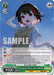 A trading card from the game BanG Dream! Girls Band Party! featuring the character Ran Mitake. She is shown smiling with one hand raised. The card's name is "Changing Times, Ran Mitake (BD/WE42-E049 N) [BanG Dream! Girls Band Party! Countdown Collection]" with stats of 3 cost and 2 soul, 9500 power. Part of the Countdown Collection, it features a "SAMPLE" watermark over the card. This product is by Bushiroad.

